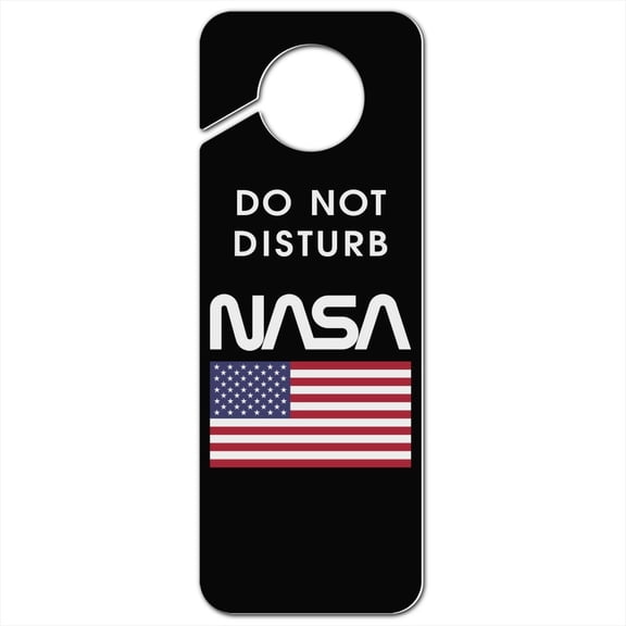 NASA Official Worm Logo United States USA Flag Plastic Door Knob Hanger Sign