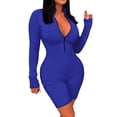 thumbnail image 1 of Snoarin Summer Plus Size Capris for Women Ribbed Jumpsuits Ribbed Workout Rompers Long Sleeve Exercise Zipper Jumpsuit Trousers for Women on Clearance, 1 of 9