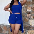 thumbnail image 2 of Mujeres Casual Verano Cuello redondo Sin mangas Tops y pantalones cortos Conjunto de tres piezas Traje Wmkox8yi  bvn3681, 2 of 9
