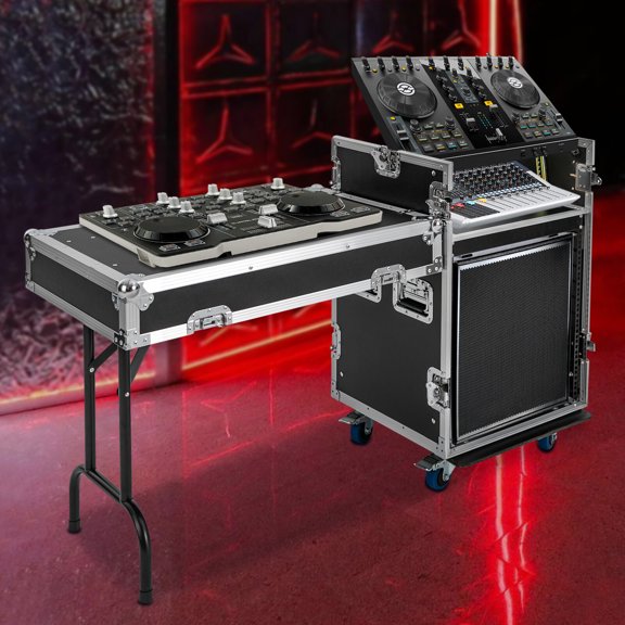 12U Sound Box 12U PA Rack/Road Case Top DJ Table Top 2 Layers Studio W/ Casters