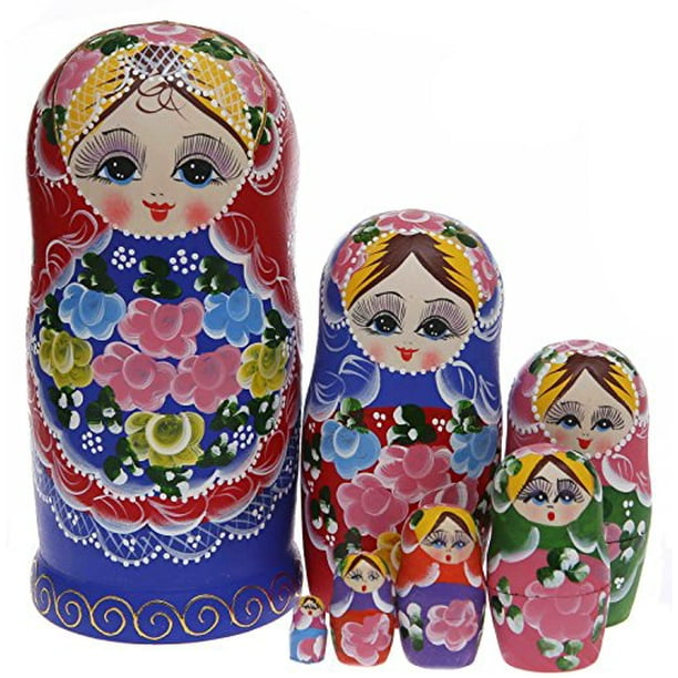 Moonmo 7pcs Beautiful Handmade Wooden Russia Nesting Dolls Gift Russian Nesting Wishing Dolls
