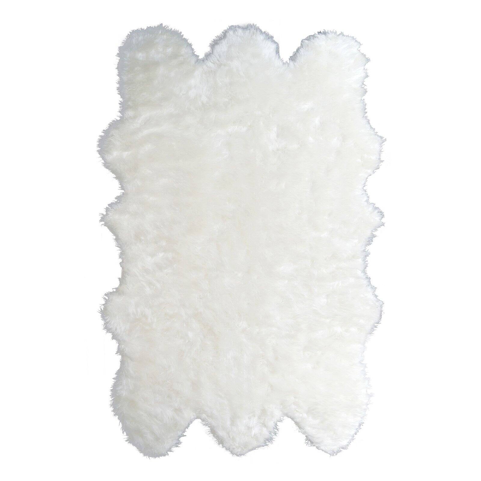 Ailsa Faux Sheepskin Fur Area Rug Runner Sheepskinlike Shape White 7x5