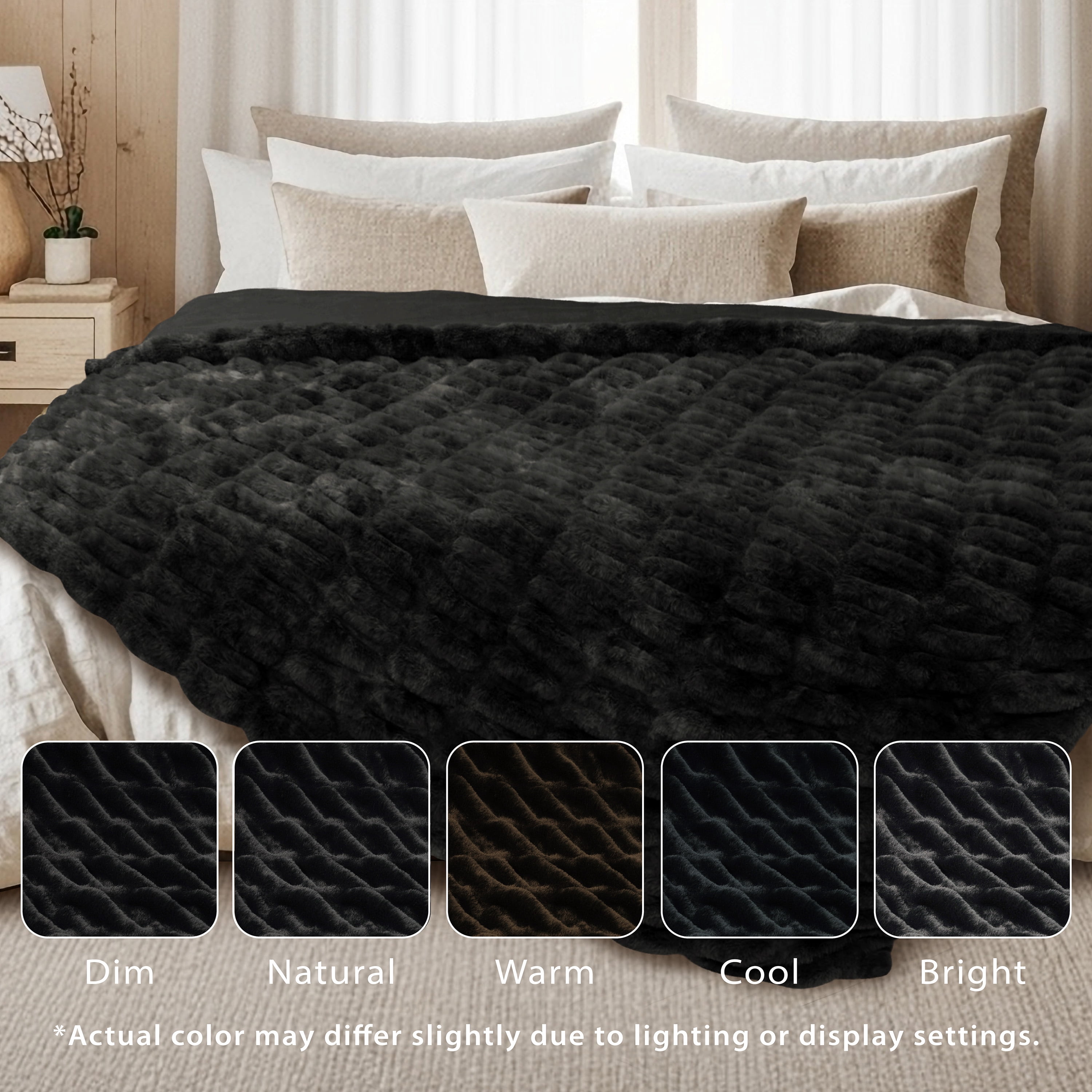 Regal Living Soft Plush Faux Fur Fuzzy Throw, Black, 50" x 60"
