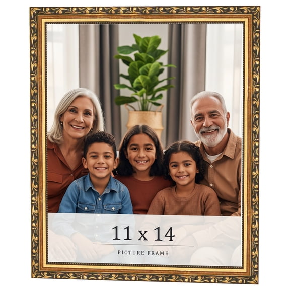11x14 Frame Black & Gold Solid Wood Picture Frame Width 1.125 Inches | Interior Frame Depth 0.375