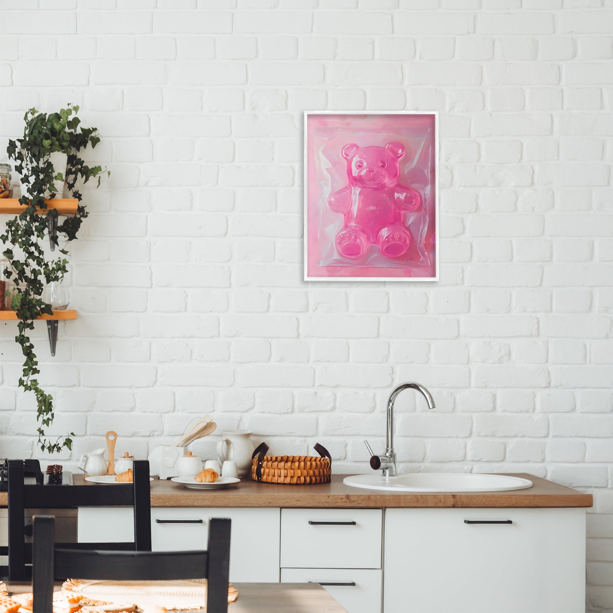 Stupell Industries Pink Gummy Candy Bear White Framed Giclee Art, design by The Prints Vibe