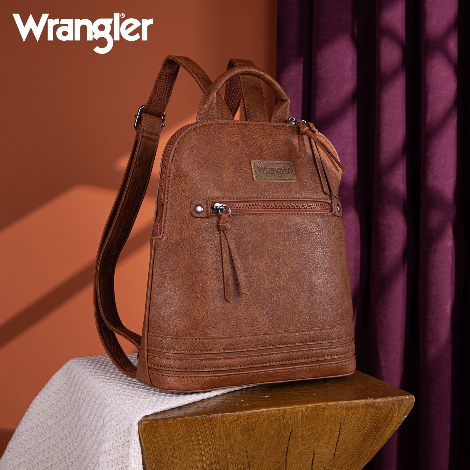 Wrangler Backpack Purse for Women Medium Ladies' Bookbag Travel Work Daypacks Bags, Brown