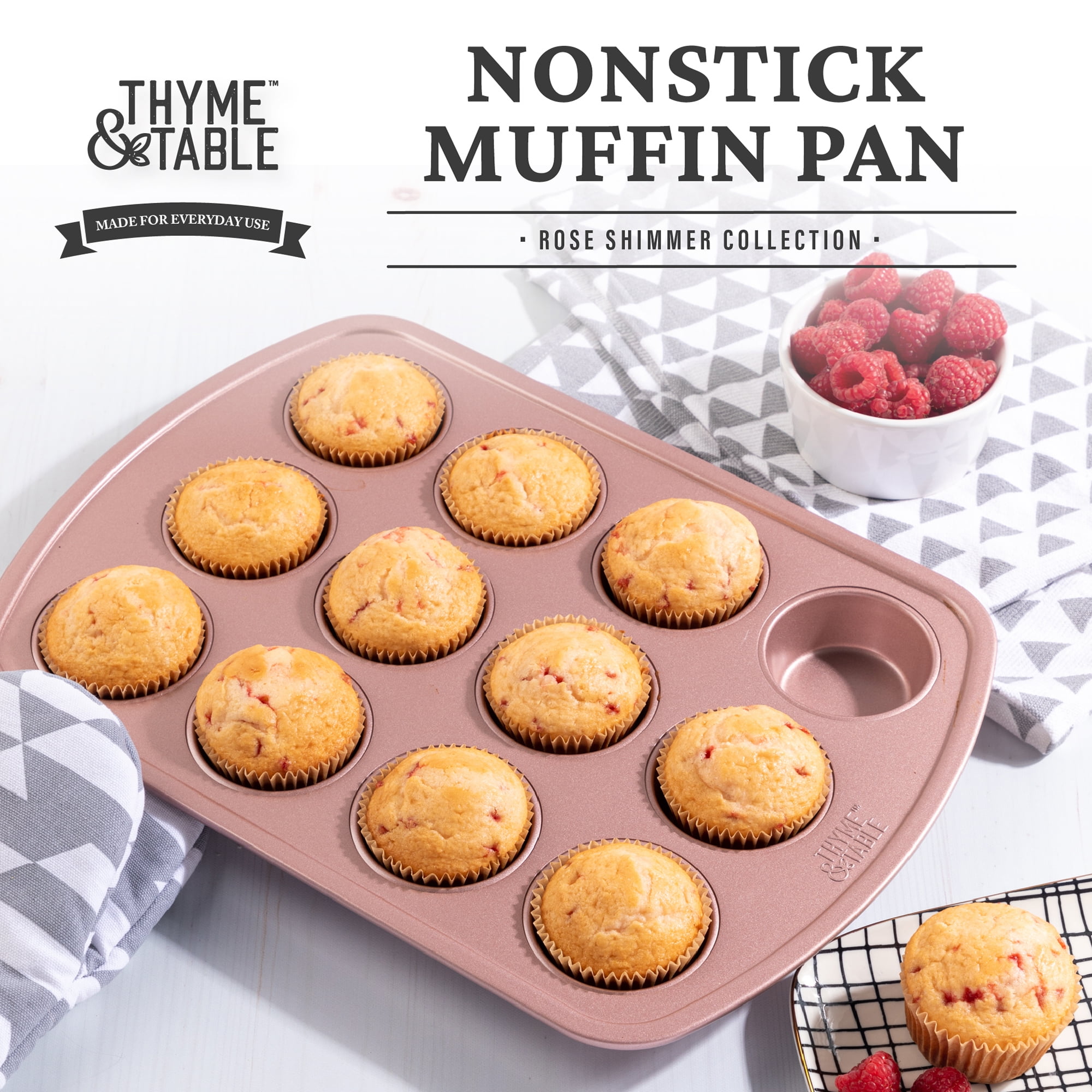 Thyme & Table 12 Cup Nonstick Muffin Pan with Silicone Baking Cups, Black
