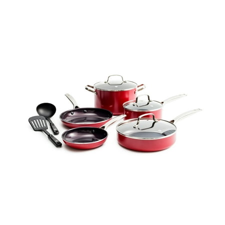 Blue Diamond 10 Piece Ceramic Nonstick Cookware Set, Red - Walmart.com