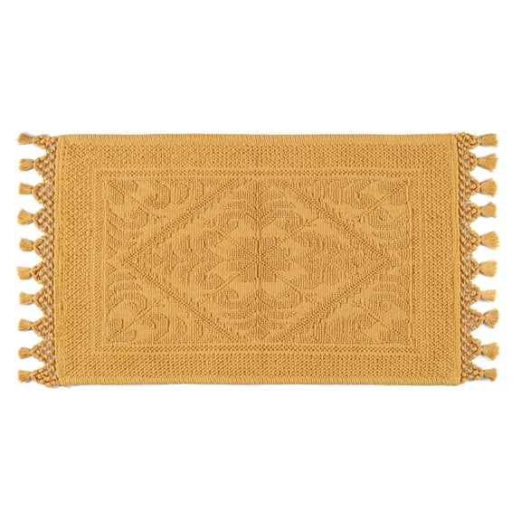 Savi Home Cotton Jacquard Bathroom Rug, Non-Slip Bath Mat with Fringe, Mustard, 17 x 30 inch