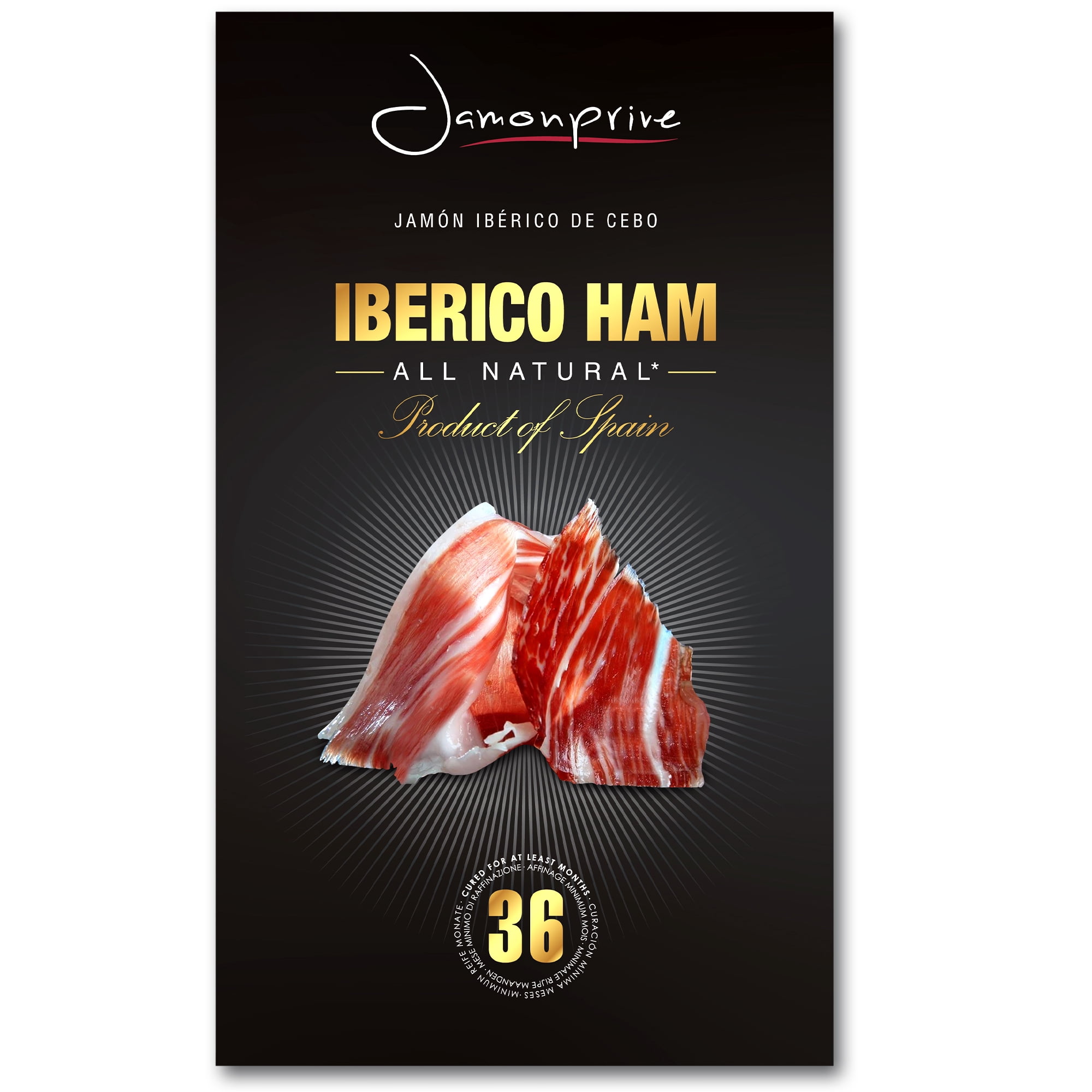 Spanish Jamon Iberico (Pata Negra) Pork Ham Gluten Free - Spanish Iberico Ham Sliced (2oz) Jamonprive