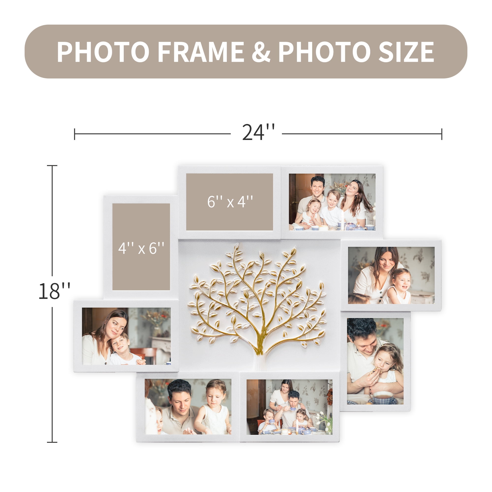 8-Opening White Collage Photo Frame - Multi-Decor Wall Display for Home, Family, and Friends