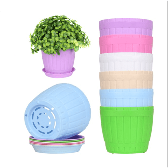 Casewin 6 Pieces Multicolor Flower Pot Plants Nursery Pots Colorful Plant Pots Flower Seedling Nursery Pots Indoor Plant Pots with Saucers/Trays for Office Desk Outdoor