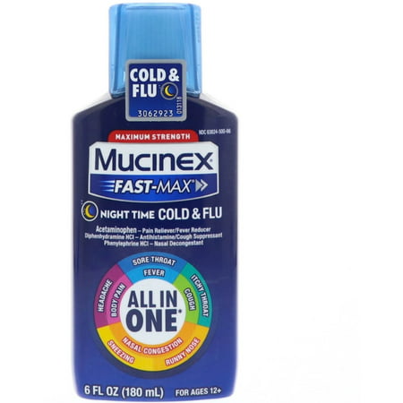 4 Pack - Mucinex Fast-Max Max Strength Night Cold & Flu Liquid 6 oz