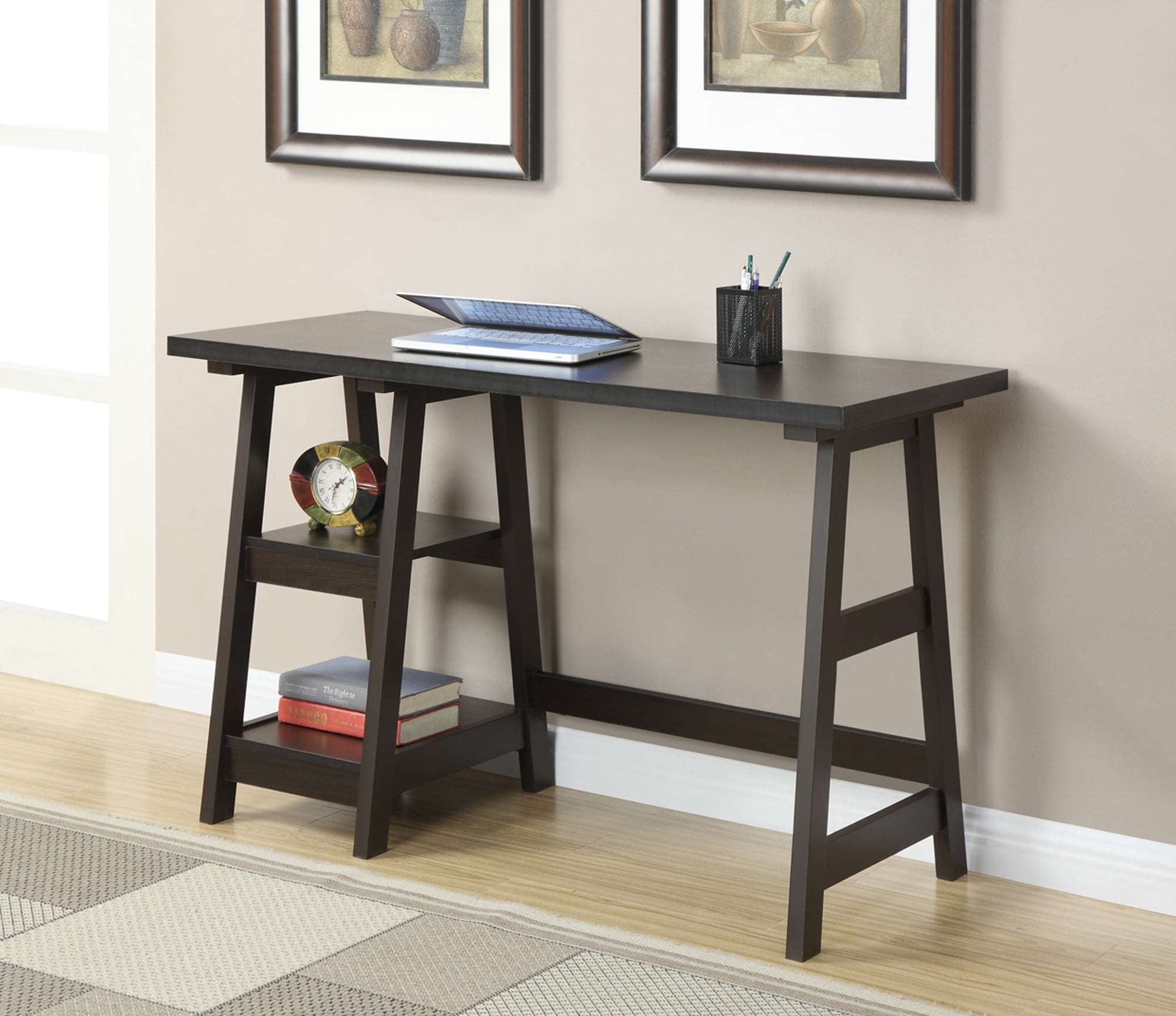Photo 1 of Convenience Concepts Designs2Go Trestle Desk with Shelves, Espresso