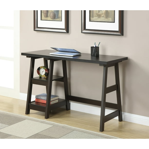 AISWORD Designs2Go Trestle Desk with Shelves, Espresso