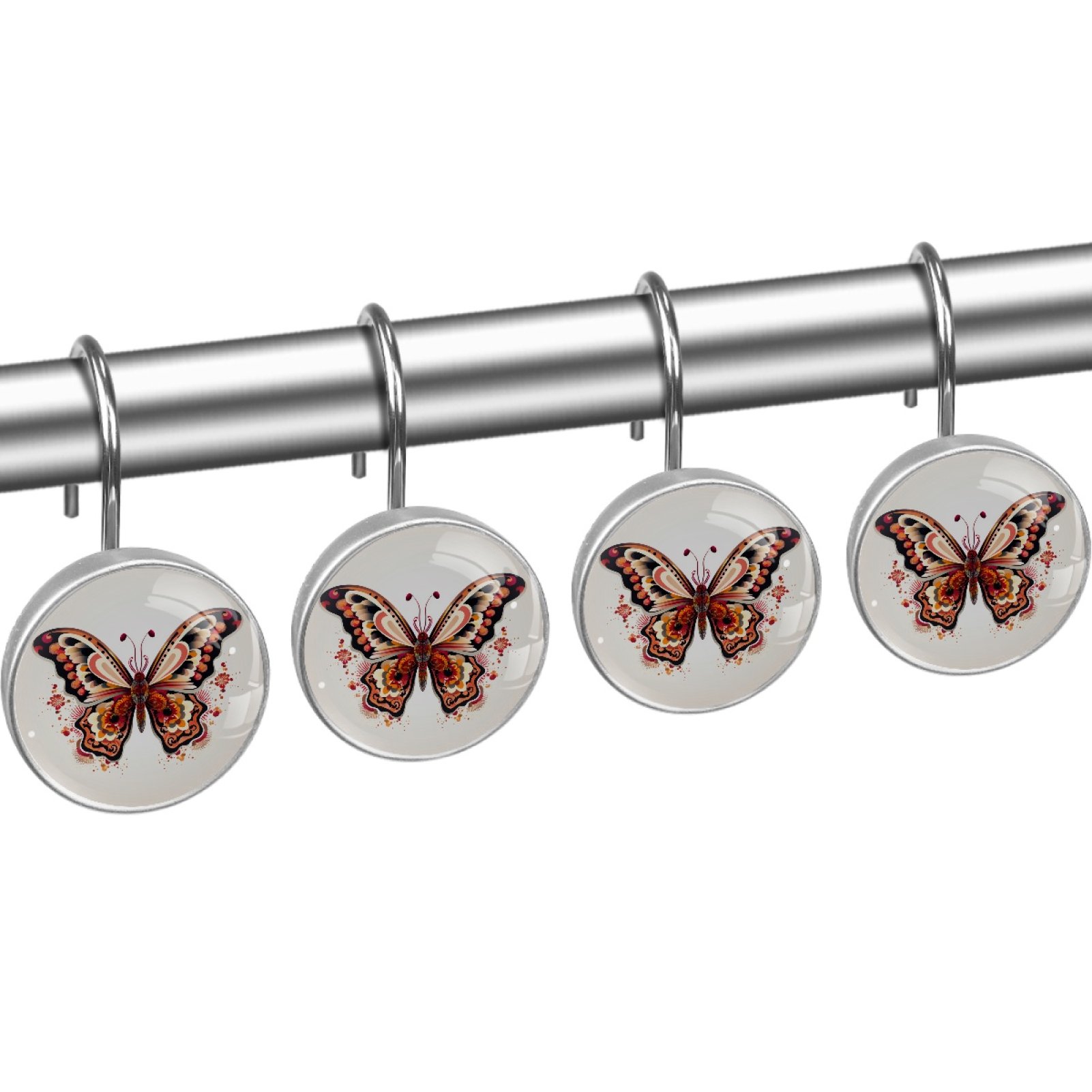 HemaKayy 12 Pcs Decorative Shower Curtain Hooks - Stainless Steel Rings for Bathroom Décor - Easy Glide & Secure Hold - Perfect Decoration for Bathroom Shower Rods - Mysteriou Butterfly