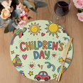 thumbnail image 3 of Sage Green Children's Day Round 13 Inch Placemats Set of 2, Car Tree Stars Modern Abstract Art HeatResistant Non Slip Place Mats for Dining Table, Wipeable Braided Kitchen Table Mats for Housewarming, 3 of 9