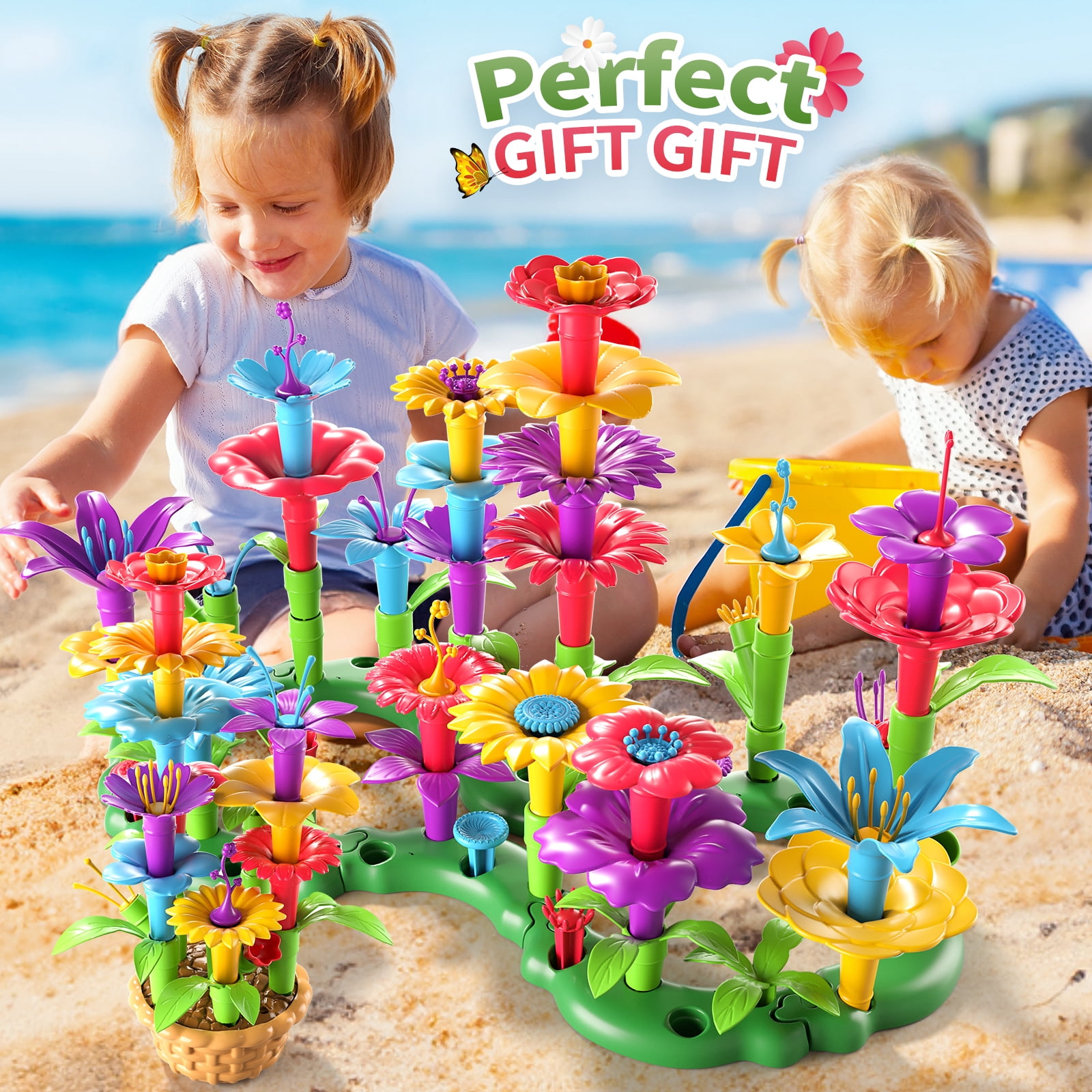 KukuFun Toddlers Girls 81 Pcs Flower Garden Building Toys for Ages 3 4 5 6 7 8 Years Old, Girls Building Educational Stem Toys, 3-8 Years Old Girls Birthday Gift