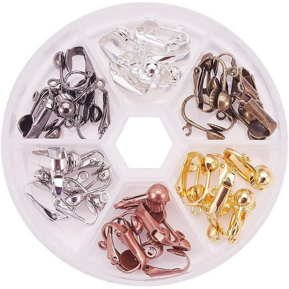 36 Pcs Brass Clip-on Earring Converter Component 17x14x7mm for Non-Pierced Ears 6 Colors