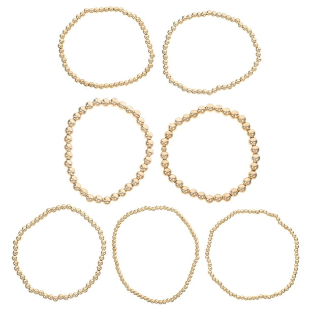Juego de 7 pulseras de cuentas elásticas apilables multicapa, gruesas y con bolas de cuentas elásticas, joyería