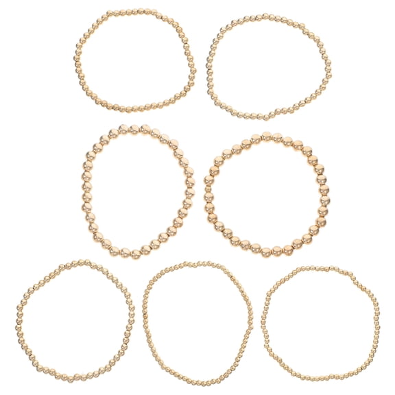 DINHEAROM 7Set Beaded Bracelet Set Golden Stackable Stretchy Comfortable Fit for Women Girls Formal Events