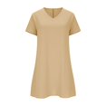 thumbnail image 5 of Omexry formal Dresses for Women Women's Solid Short Sleeved V-neck Linen Casual and Comfortable Dress with Pocket Khaki XXXL, 5 of 7