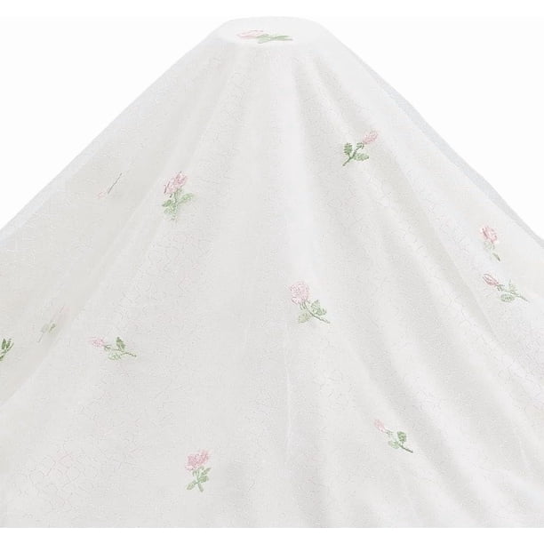 1 yarda de encaje de tul bordado de 59 pulgadas de ancho, tela de encaje floral bordado rosa, tela de costura de tul blanco bordado floral de poliéster
