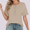 thumbnail image 2 of Yuyuzo Hauts d'Été pour Femmes Chemises à Manches Courtes Boutonnées Col Rond Blouses Amples, 2 of 7
