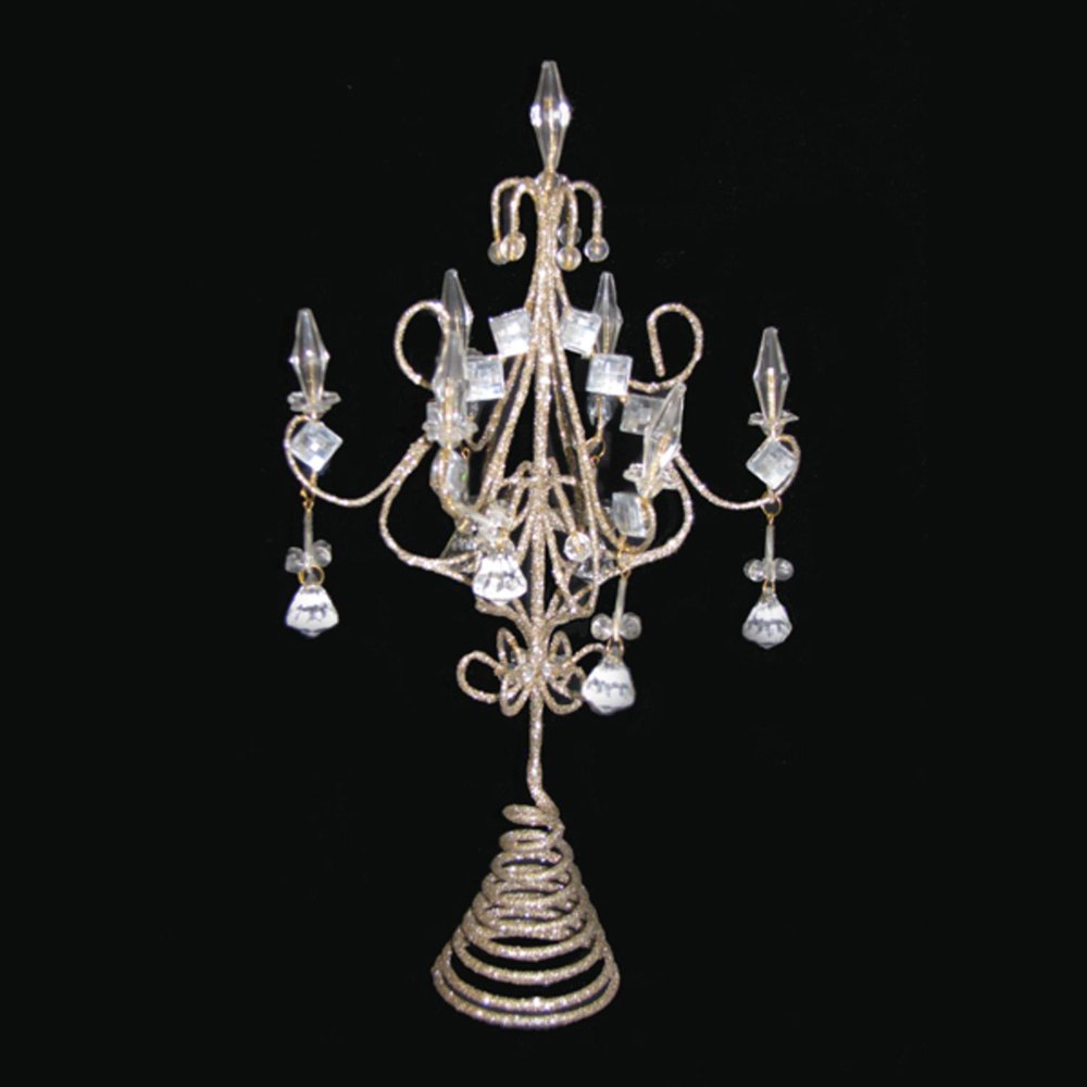 12" Champagne Gold Glittered and Jeweled Chandelier Style Decorative