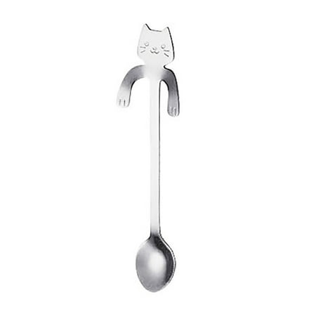 

VEAREAR Spoon Cartoon Cats Long Handle Stainless Steel Coffee Tea Hanging Spoon Kitchen Supplies
