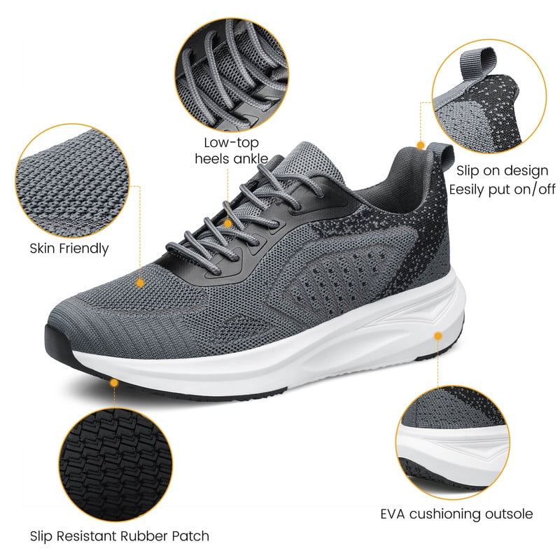 YHOON Mens Running Shoes Lightweight Breathable Running Shoes Non Slip Athletic Fashion Tennis Sneakers Black Grey Size 9.5
