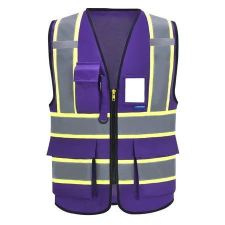 

AYKRM High Visibility Safety Vest With Pockets Reflective Strips And Zipper Yellow Orange(XS-6XL)