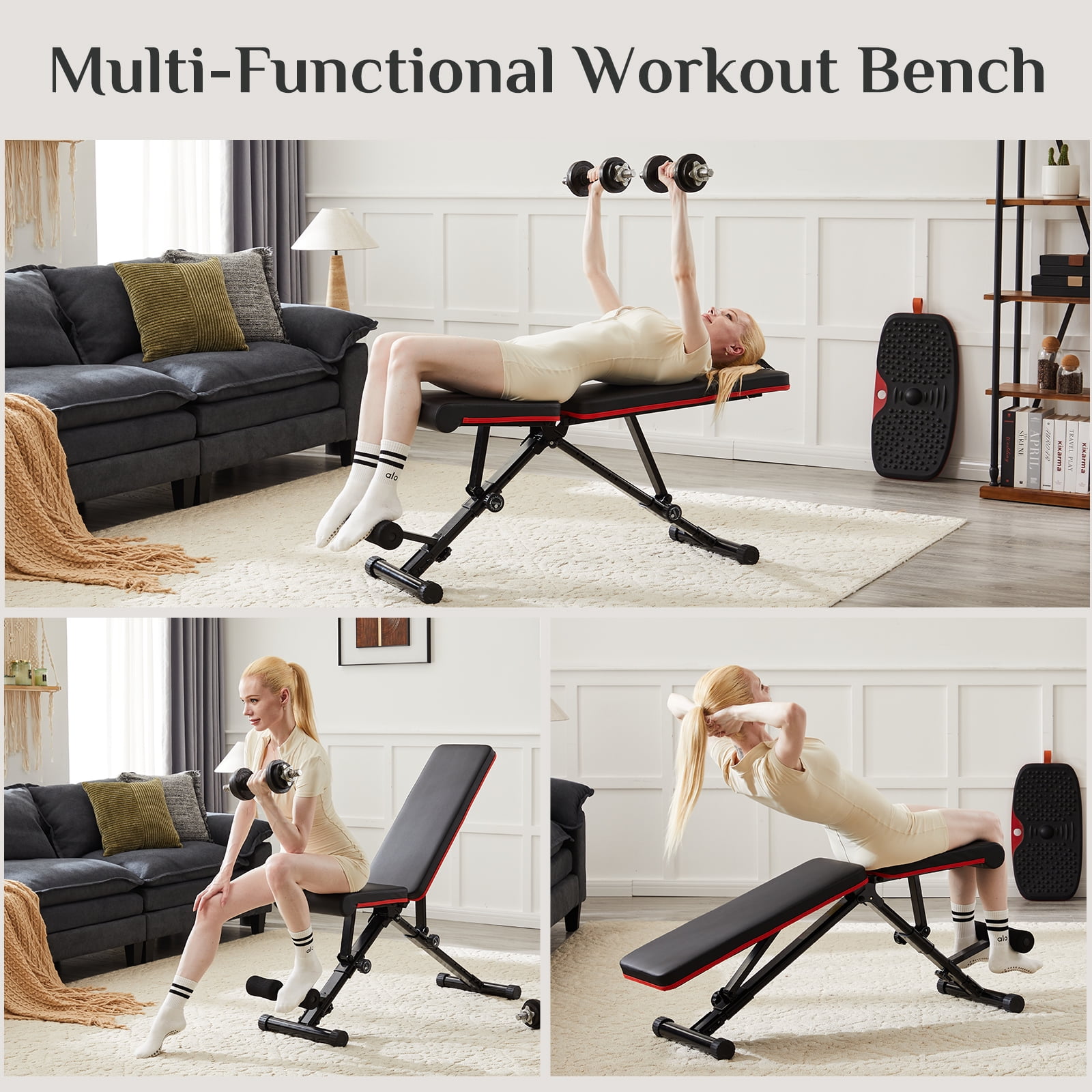 Gianna Foldable Weight Bench with 9 Adjustable Positions: Ideal for Home Gym Strength Training, Holds 795lbs! (Black)