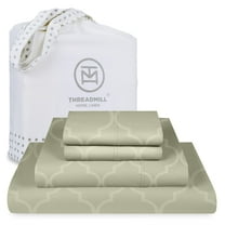 Threadmill Cotton Full Size Sheet Set | 100% Cotton Sheets for Full Size Bed | Damask Jacquard Full Bed Sheets Set with 16” Deep Pocket | Soft Sateen Weave 4-Piece Cooling Bedding Set | Sage