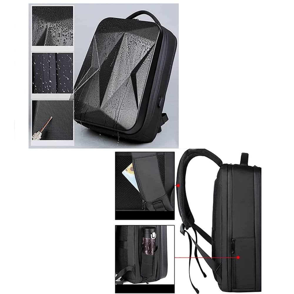 Anti Theft Hard Shell Shoulder Backpack, Business Laptop Backpack With USB Charging Port Fit 15.6 inch Laptop, Black