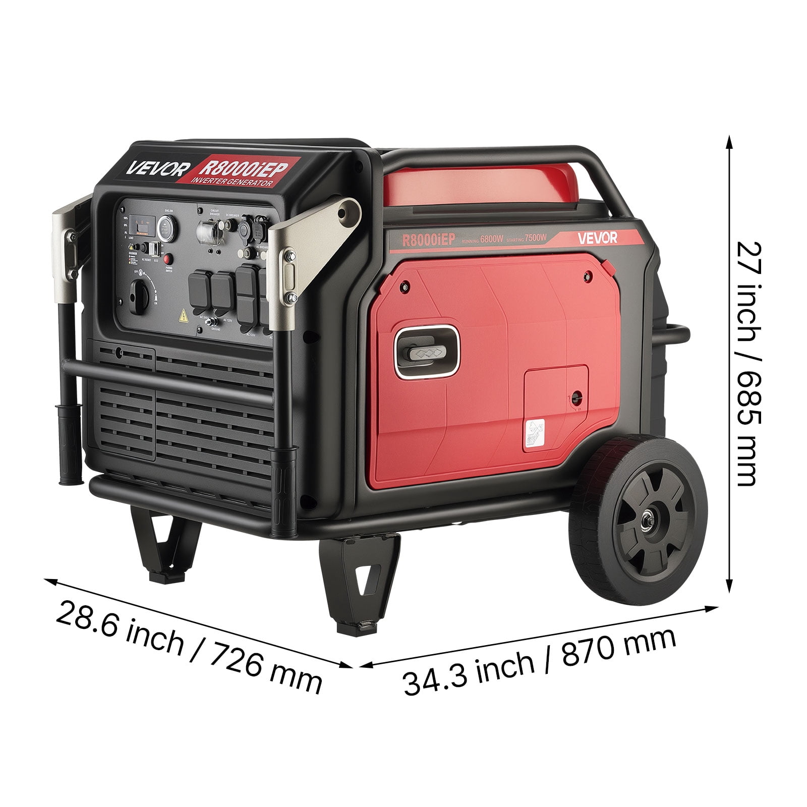 VEVOR Inverter Generator, 10000W Peak Watt 6800W Operating Watt,Quiet Inverter Generator, Remote Start Inverters Generators for Home Outdoor, Gas Powered, Stable Power, CO Sensor, RV Ready 1A &2.1A O