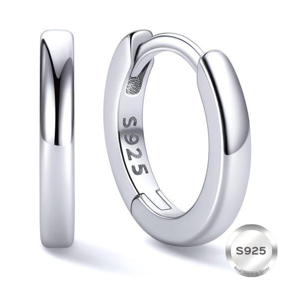 ChicSilver 925 Sterling Silver Huggie Hoop Earrings for Women Sensitive Ears, 8MM Small Silver Hoop Earrings, Hypoallergenic Cartilage & Helix Earrings, Tiny Sterling Silver Hoops, White Gold Plated