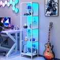 thumbnail image 2 of ModFurne Glass Display Shelf for Collectibles, LED Black Curio Cabinet, Lighted Tall Narrow Pegboard Steel Frame, Small,White, 2 of 8