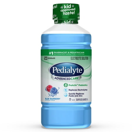 Pedialyte AdvancedCare Electrolyte Solution with PreActiv Prebiotics, Hydration Drink, Blue Raspberry, 1 Liter, 8