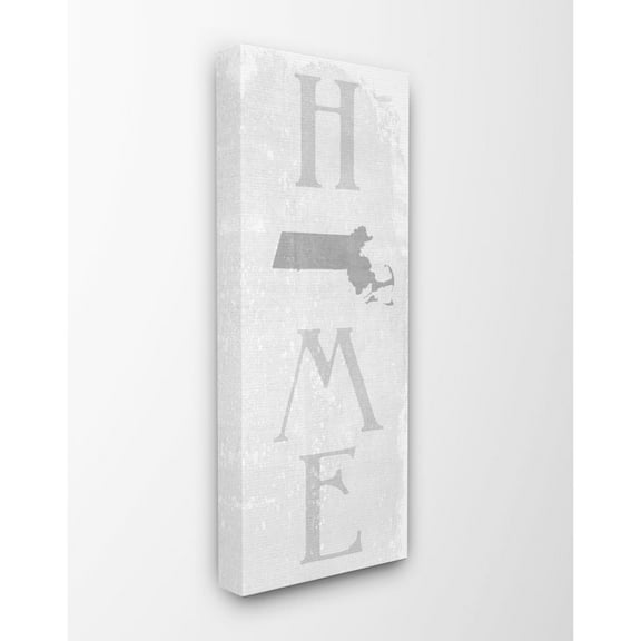 Stupell Industries Massachusetts Home State Map Grey Textured Word Design Canvas Wall Art by Daphne Polselli