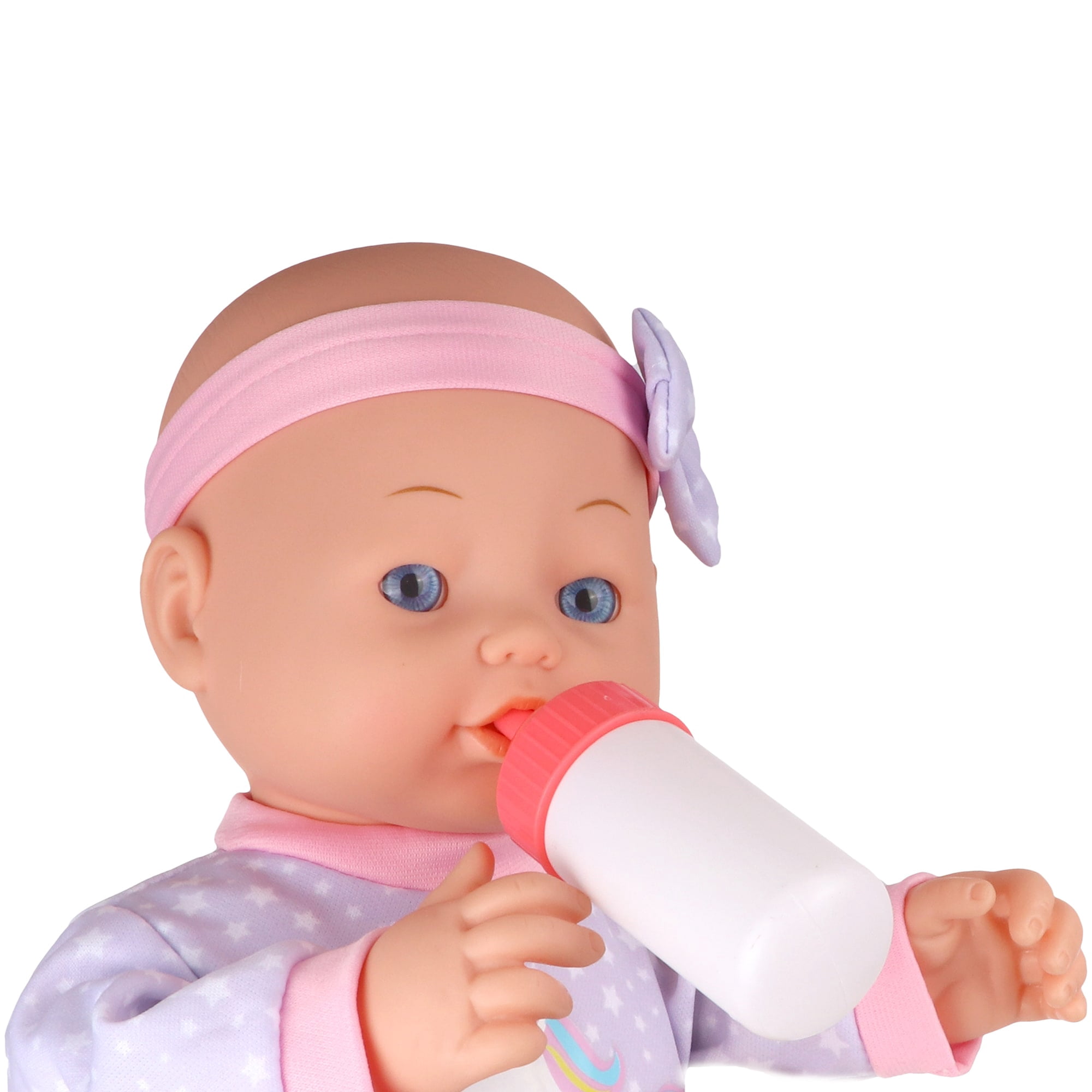 Dream Collection: Deluxe 16" Baby Doll Traveling Set - Unicorn, Grey-Pink-Green - Plush Bear, Bag &Toy Care Accessories, Bassinet & Carrier, Kids 2+