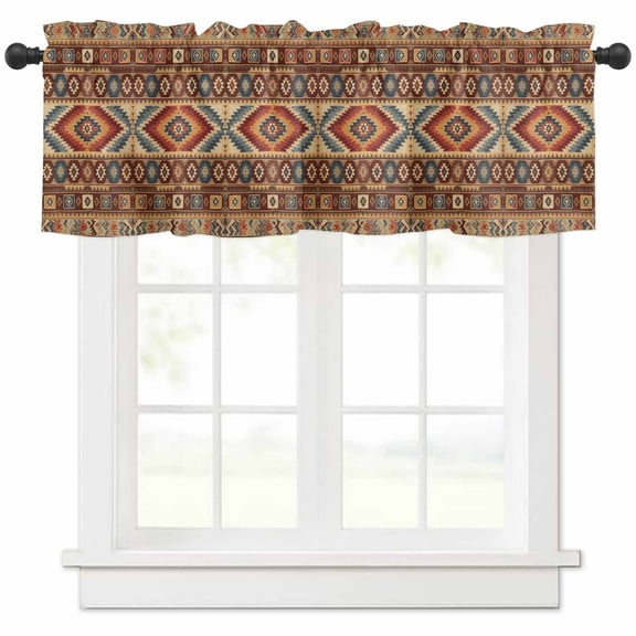 Hokiten Rod Pocket Curtain Valance, Retro Southwest Farmhouse Window Valance for Living Room, Bedroom, Kitchen Boho Aztec Tribal Abstract Geometric 42"W x 18"L