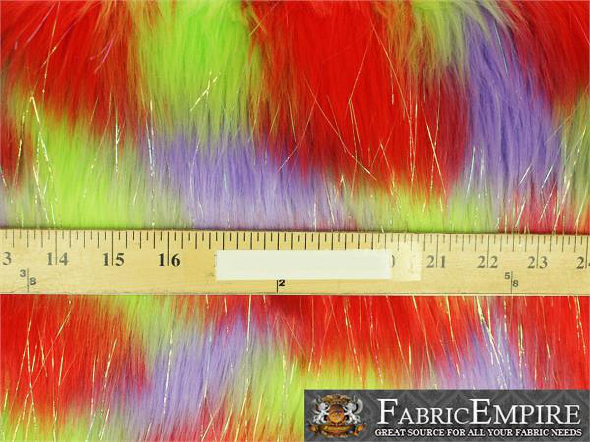 Faux Fur Fabric Long Pile Rainbow SPARKLING Tinsel LIME RED LAVENDER/ 60" Wide / Sold by the yard