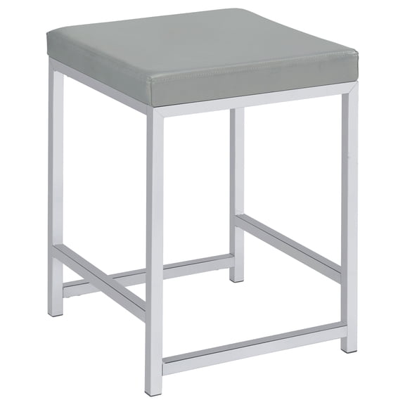 Umbridge Upholstered Square Padded Cushion Vanity Stool Light Grey and Chrome
