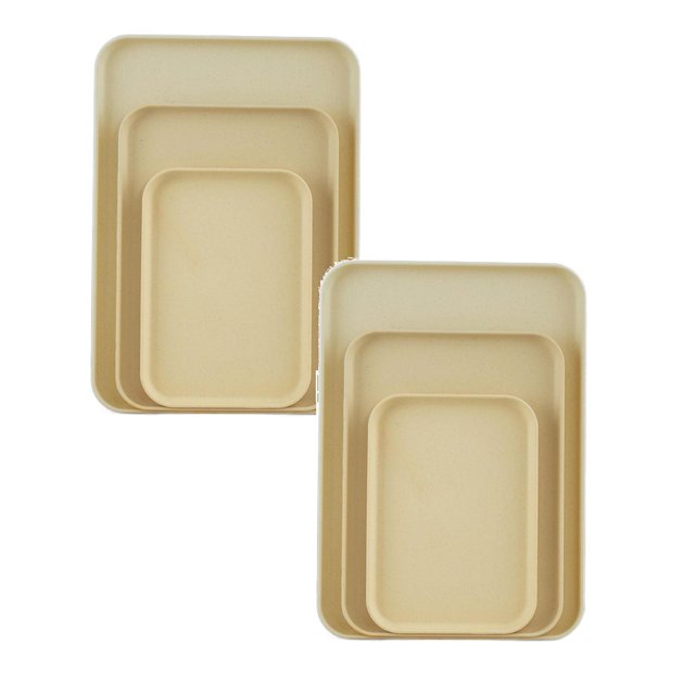 Oleegame 2PC Picnic Trays For Food Birch Multi Use Large Capacity Serving Tray Plastic Practical Food Grade Storage Tray For Home Anti Deformed Shockproof A