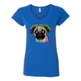 thumbnail image 2 of Pugs and Kisses Cute Dog Neon Rainbow Pug Dog Lover Women's Standard V-Neck Tee, Royal, 2XL, 2 of 3