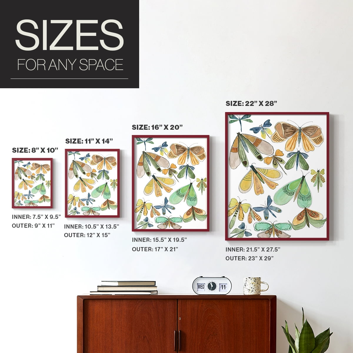 Wings Galore II Framed Print - Solid Wood in Single Picture Frame Solid Wood 2 Framed Print