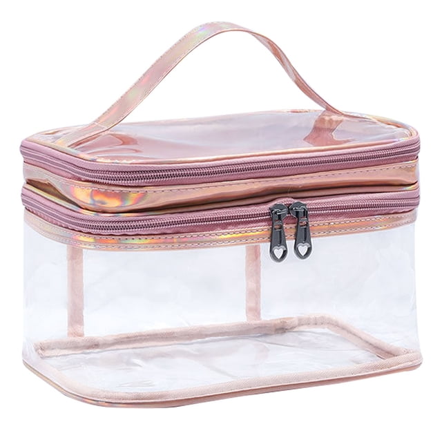 Caja de bolsa de maquillaje de doble capa, portátil de celosía, almacenamiento multifuncional, lavado y maquillaje, 1 ud.