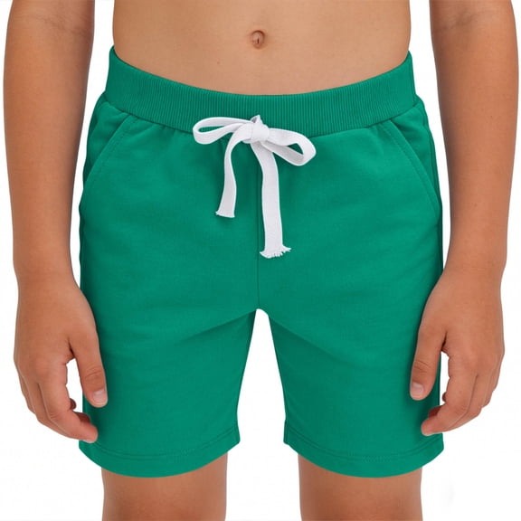 Boys' Cotton Shorts with Pockets Drawstring Elastic Waist Summer Lounge Shorts Kids Solid Jogger Sweatshorts (7-8 Years, Green)