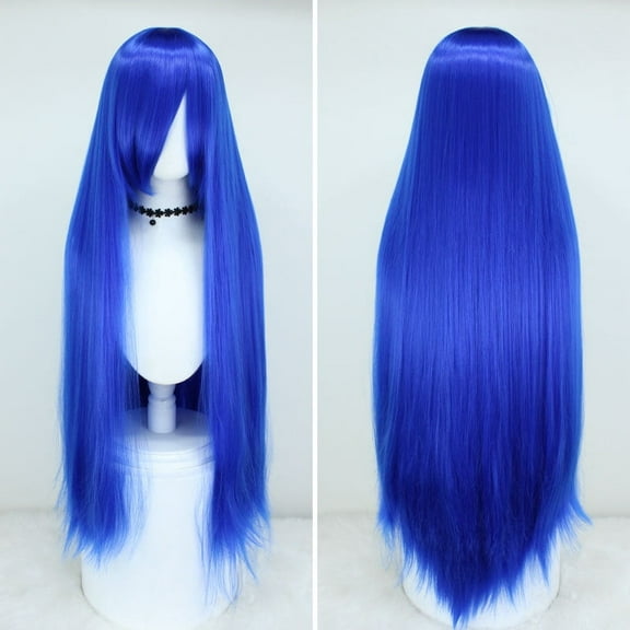 XmhyTop Women's 39" Long Straight Wig, Anime Fashion Style for Cosplay, Dark Blue